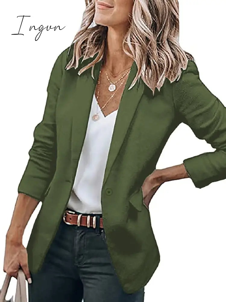 Ingvn - Women's Casual Blazers Clean Fit Fall Open Front Long Sleeve Work Office Jackets Coat claret Dark Grey White Black Blue Traditional / Classic Daily Buttoned Front Turndown Regular Fit S M L XL XXL