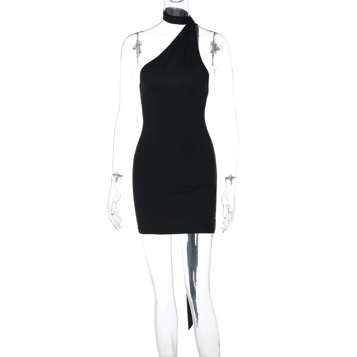 Halter Sleeveless Sexy Mini Dress For Women Robe Elegant Black Off-shoulder Backless Ruched Club Party Dress Vestido