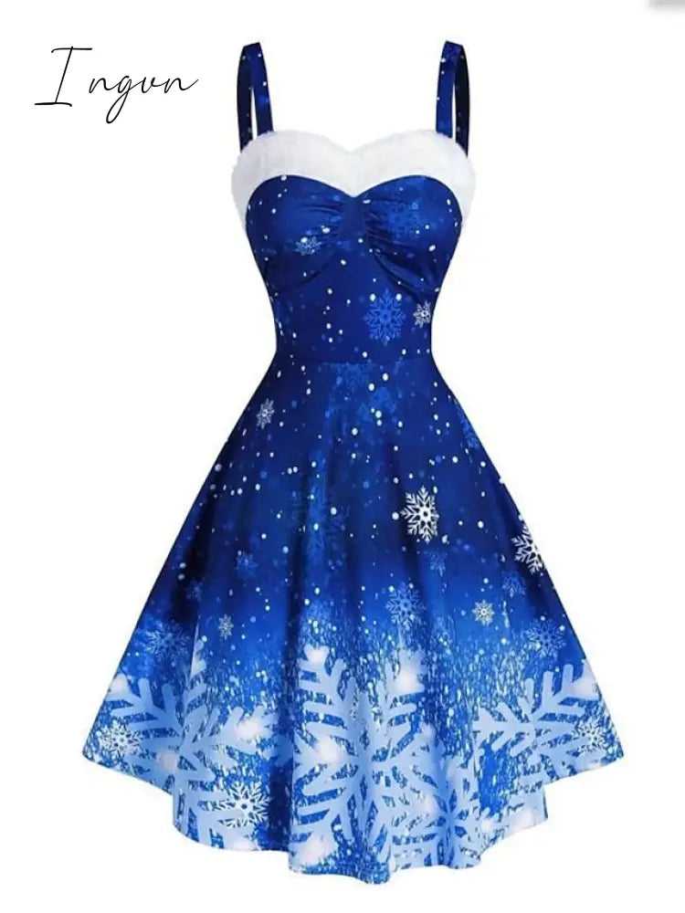 Ingvn - Women's Christmas Swing Dress Slip Dress Midi Dress Green Blue Purple Red Black Sleeveless Snowflake Cold Shoulder Print Winter Fall Spaghetti Strap Fashion Party Sexy S M L XL 2XL 3XL