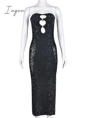 Ingvn - Sexy Strapless Backless Cut Out Midi Dress Women Sleeveless Glitter Slim Fit Robe 2023 Spring Fall Harajuku Fairy Grunge Clothes