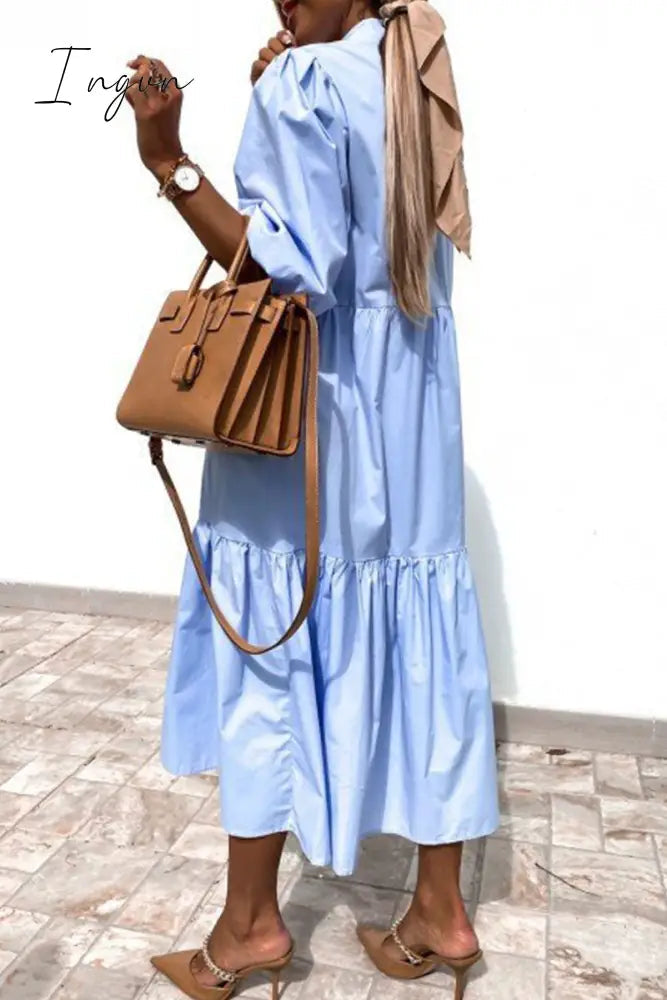 Ingvn - Fashion Street Solid Patchwork Turndown Collar Princess Dresses(3 Colors)