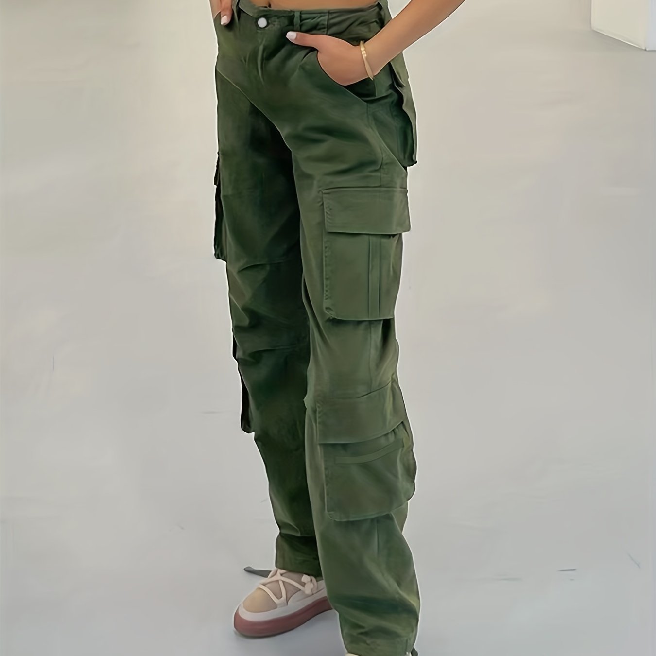 Girl's Wide Legs Baggy Cargo Pants with 2 Flap Pockets, Y2K Style Jeans, Vintage Kpop Inspired Women's Denim Clothing