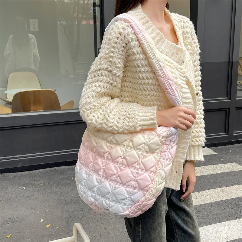 Ingvn  Sweet Color Large Capacity Women's Shoulder Bag Fashion Rhombus Pleated Design Ladies Messenger Bags Simple Novel Female Handbag