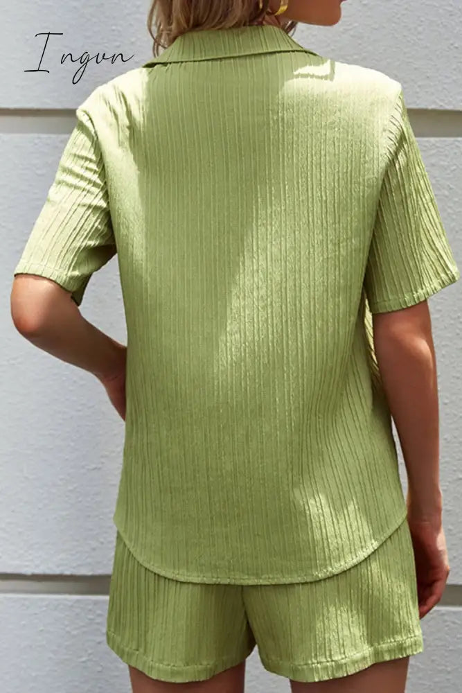 Ingvn - Textured Short Sleeve Shirt and Shorts Set