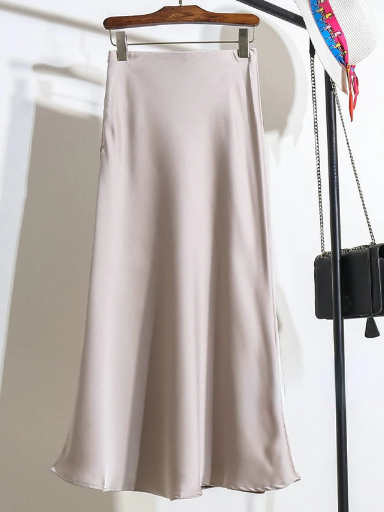 Acetic Satin Fishtail Skirt Woman Korean Fashion Elastic High Waist Skirts for Women Spring/summer 2024 New Slim Long Dresses