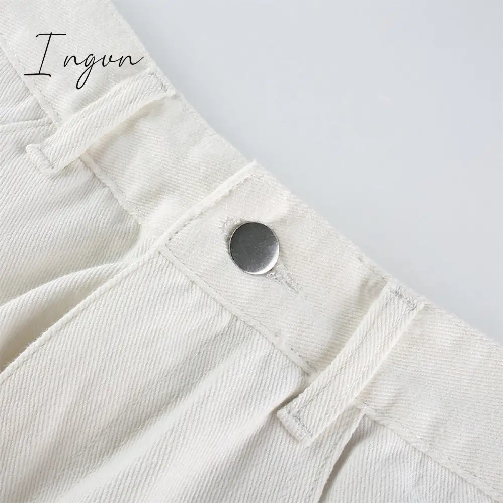 Ingvn - Fashion Streetwear Women Jeans Pocket High Waist Jeans Korean Casual Straight Harajuku Denim Pants Baggy New Cargo Pants