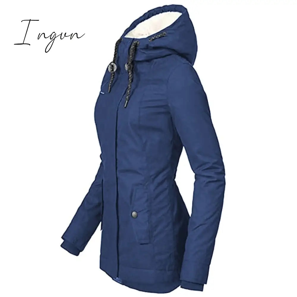 Ingvn - Women's Parka Street Fall Winter Long Coat Windproof Warm 3 in 1 Loose Casual Sports Jacket Long Sleeve Solid Color Zipper Purple Blushing Pink  Waterpoof  Daily Wear Down  Parkas  Lined