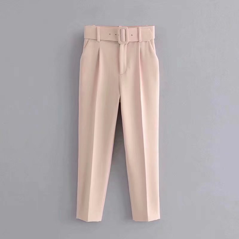 Woman White Career Pant Office Lady Straight Pants Belt Casual Ankle Length Women Trousers Oem Female Suit Set