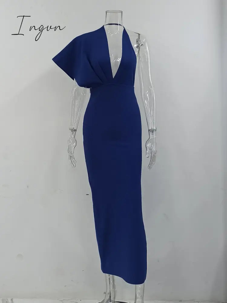 Ingvn - 2023 Fashion Trends Draped Backless Women Side Split Evening Club Party Dress New Sexy V Neck Orange Black Long Bandage Dress Vestidos