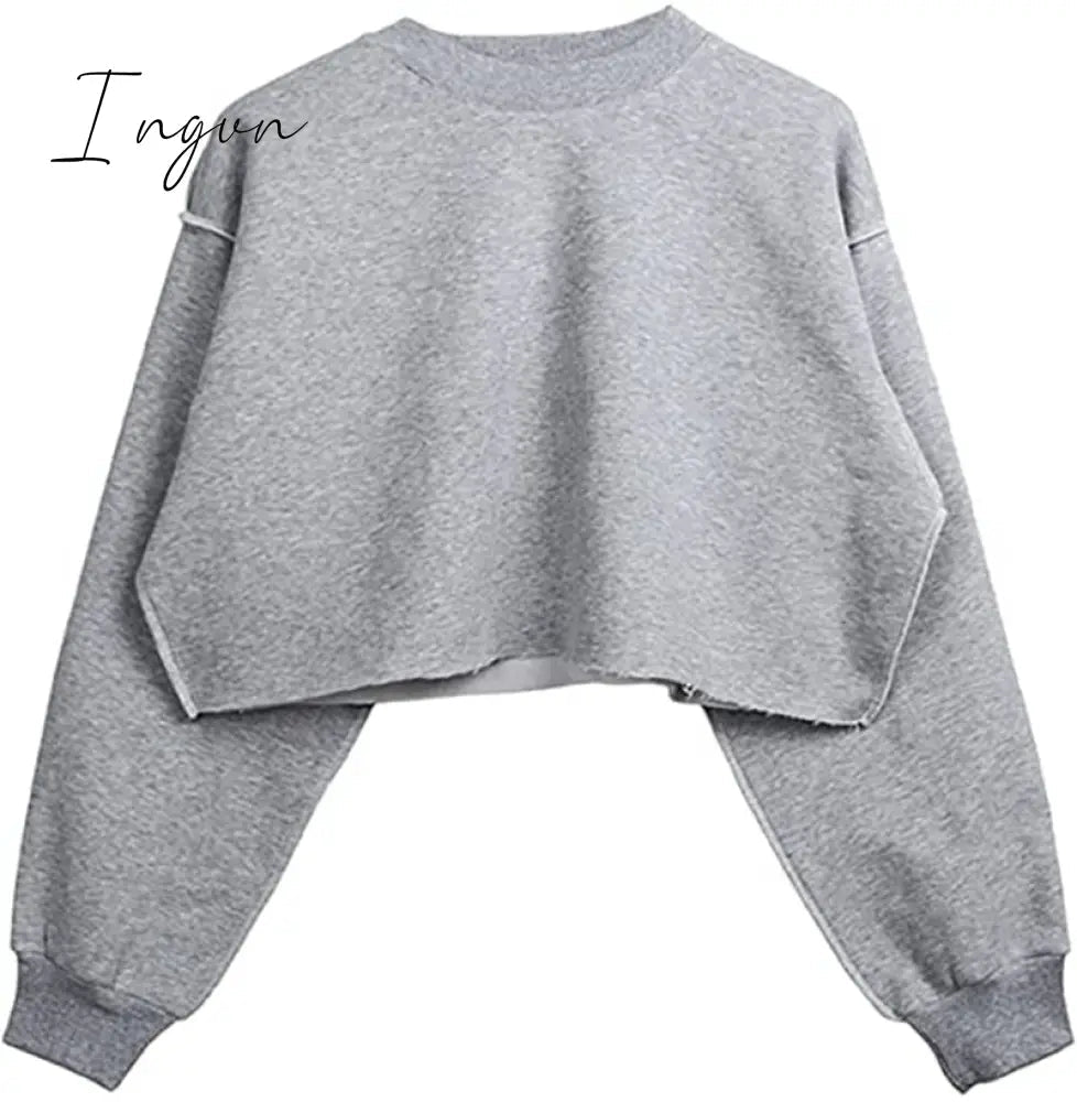 Ingvn - Thick Cotton Oversized Women Sweatshirt Hoodies Casual Loose Long Sleeve Harajuku Streetwear Crop Pullover Plus Size Ropa Mujer