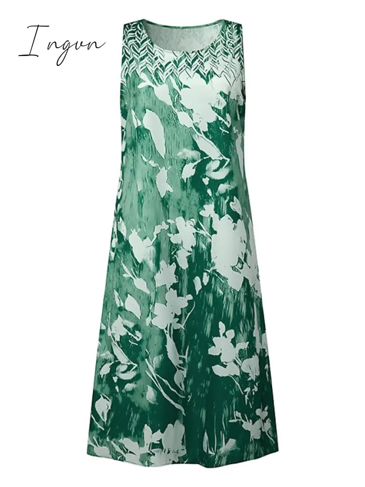 Ingvn - Women‘s Dress Set Two Piece Dress Midi Dress Green Blue Gray Half Sleeve Floral Print Summer Spring U Neck Casual 2023 S M L XL XXL 3XL