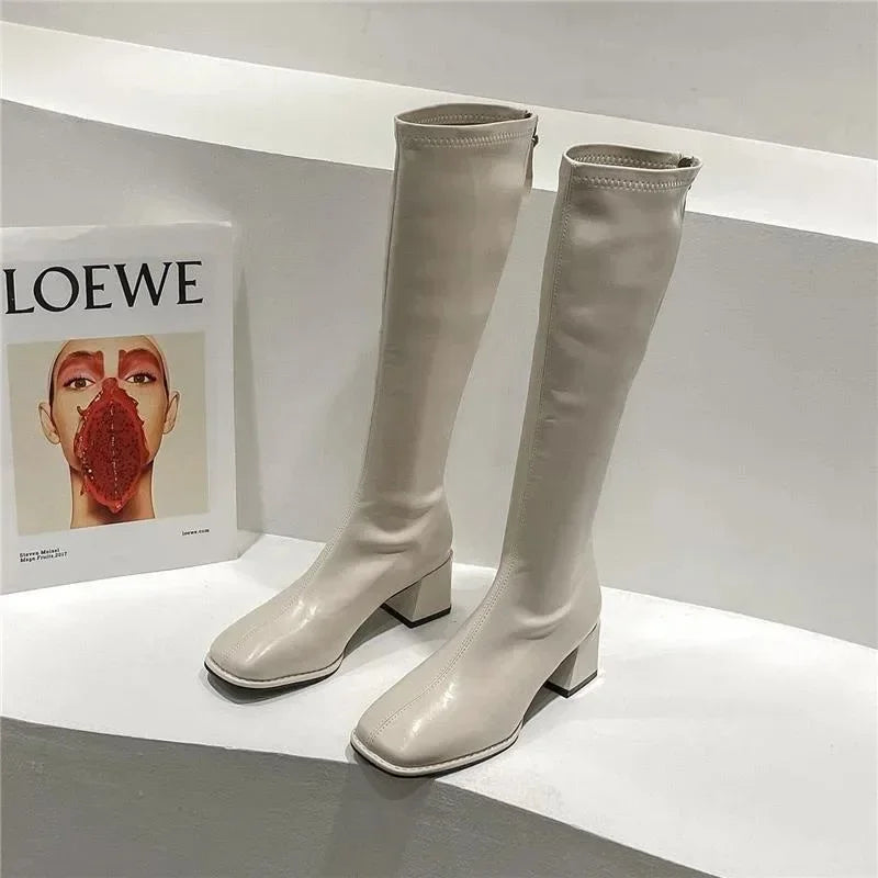 Long Boots Women New Boots Spring and Autumn Casual 5cm Thick Heel Solid Botas Femme Shoes Knee High Knight Botas De Mujer
