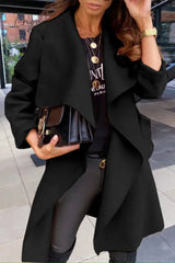 Ingvn - British Style Elegant Solid Bandage Turndown Collar Outerwear