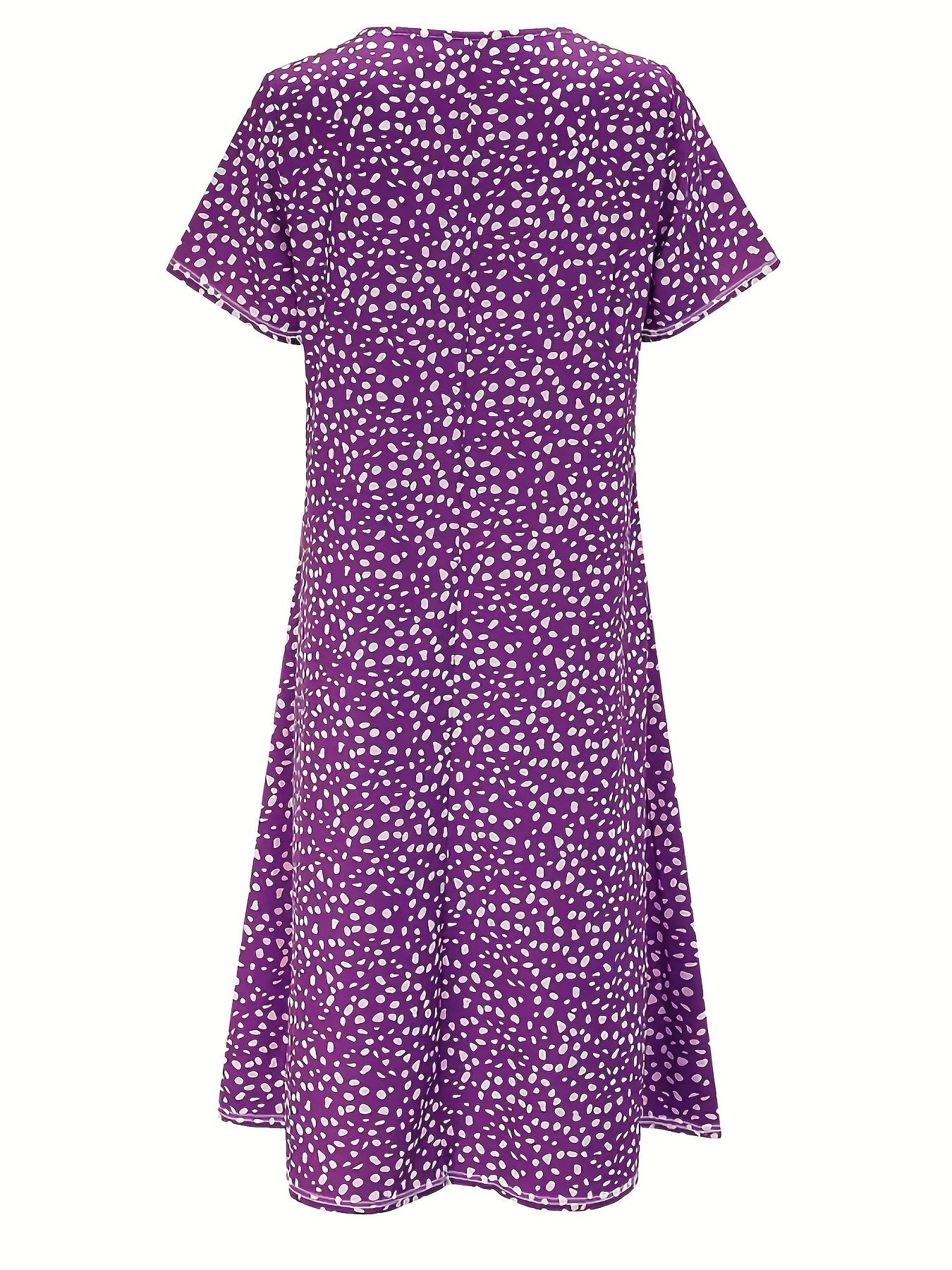 Bohemian Floral Charm - Dual Pocket Crew Neck Dress with Short Sleeves - Stylish Casual Womens Clothing for Summer