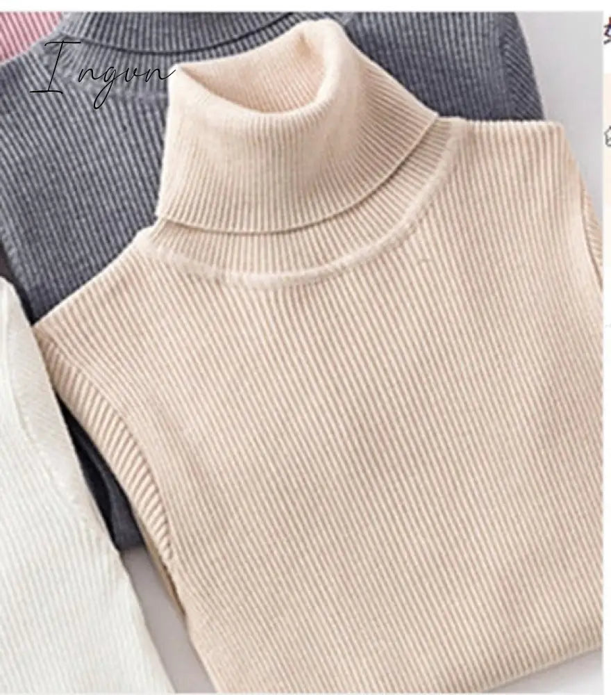 Ingvn - Autumn Winter Knitted Sweater Pullovers Turtleneck Sweater for Women Long Sleeve White Black Soft Female Jumper Clothing