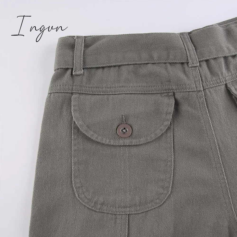 Ingvn - Hot Sell Quality Grunge Streetwear Cargo Pants Woman Low Waist Baggy Mom Jeans Vintage 90s Hippie Wide Leg Denim Trousers Korean Outfits