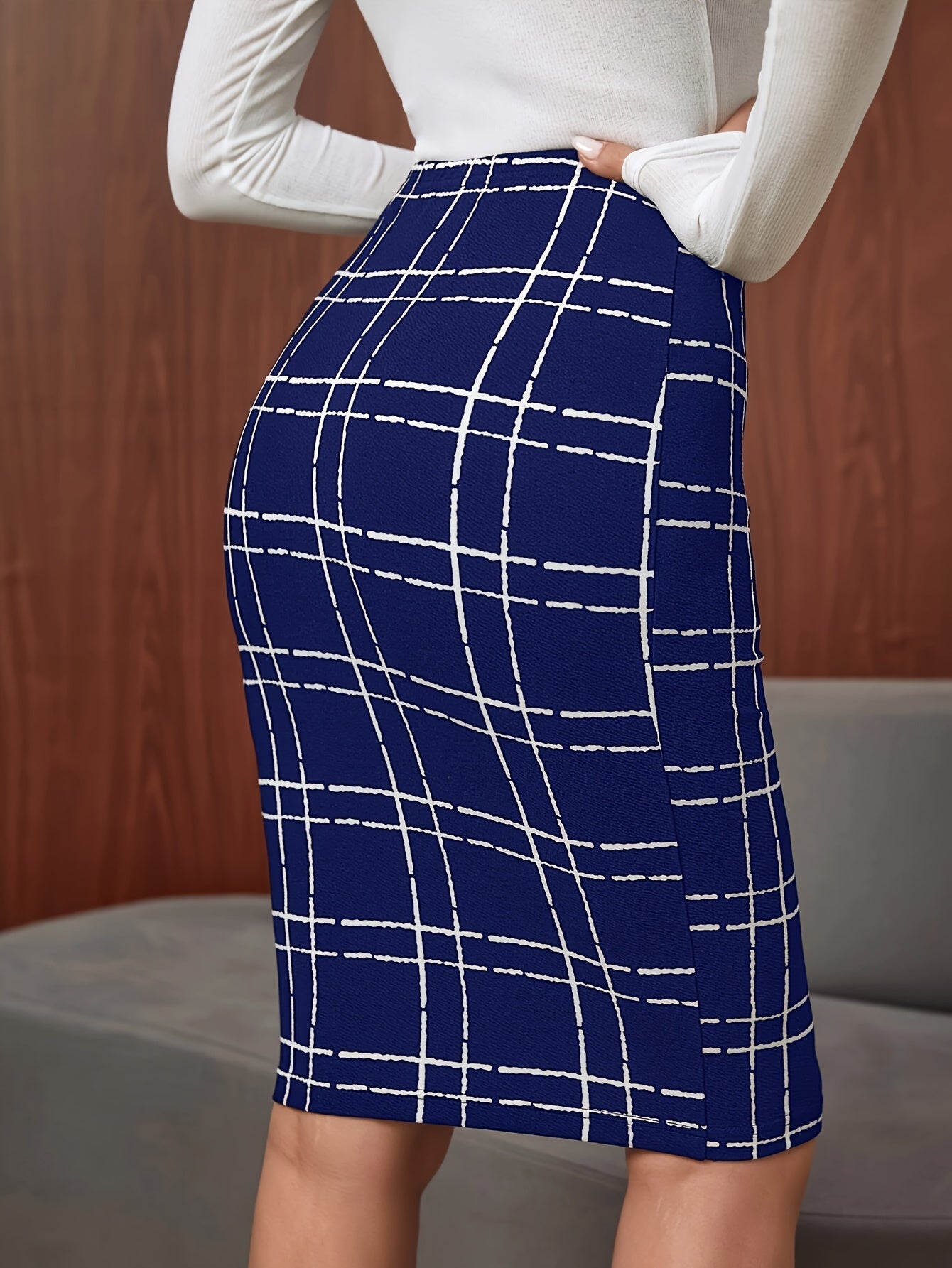 Vibrant Plaid Print Slim Fit High Waist Pencil Skirt - Flattering, Versatile, and Comfortable for Spring & Summer - Women's Stylish Clothing for Work, Date, or Casual Occasions