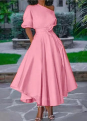 Ingvn - Women Dress Bare Shoulder Waist Belt Long A Line Pleated Orange Casual Fashion Female Ladies Elegant New Autumn Summer Robes