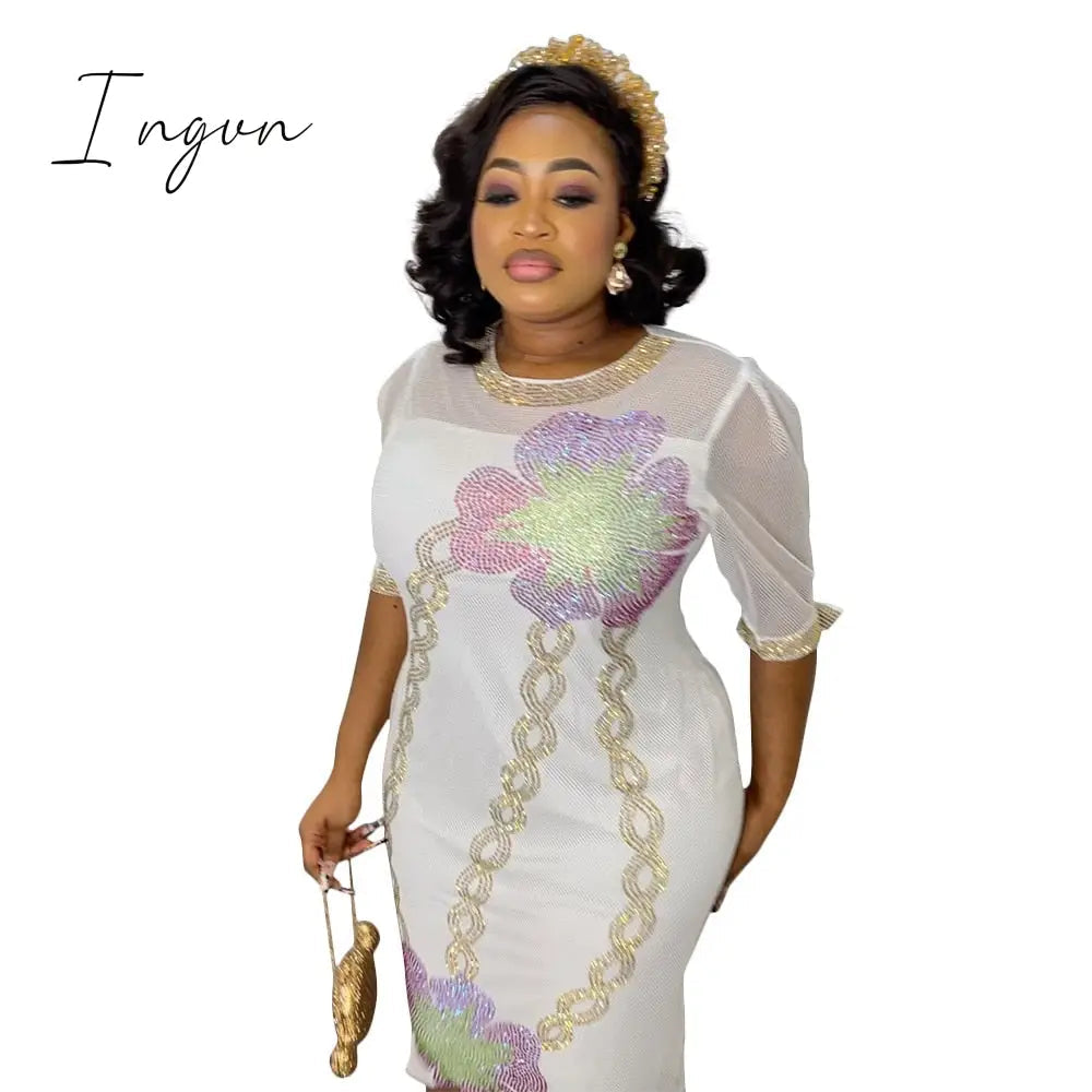 Ingvn - African Dresses for Women African Femme Dashiki Black White Yellow Red Short Sleeve Dress Africa Clothes Women XL-5XL