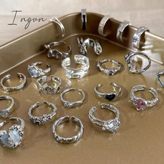Simple Vintage Zircon Heart Rings For Women Ring Korean Fashion Cold Wind Index Finger Ring Metal Wedding Couple Party Jewelry