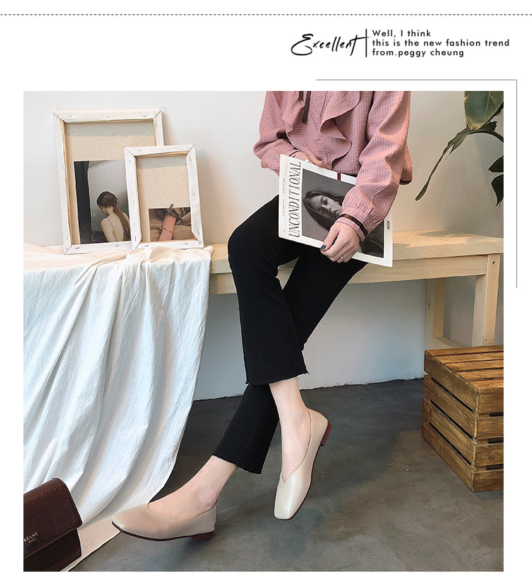 INGVN  Fashion Women Flat Shoe  Elegant Shallow Low-heeled Sandals 2026 Beige Korean Slippers Square Toe Slip-on Simple Woman Shoes