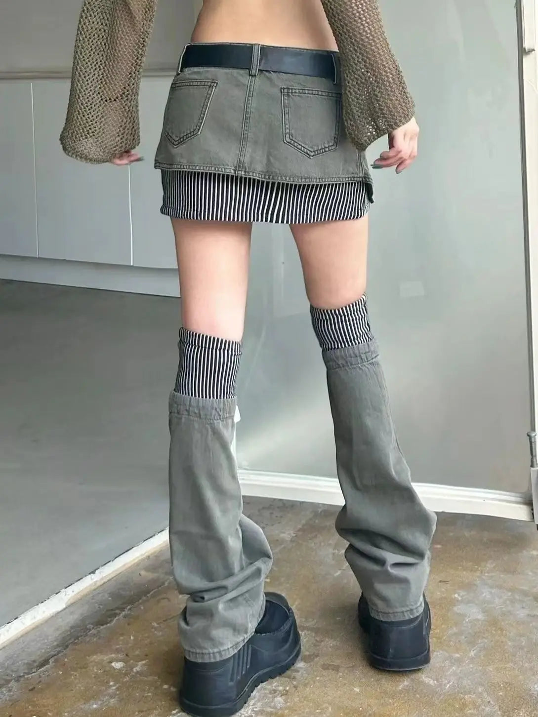 American retro patterned patchwork denim suit half skirt women Y2K irregular short skirt leg cover two-piece set for wearing