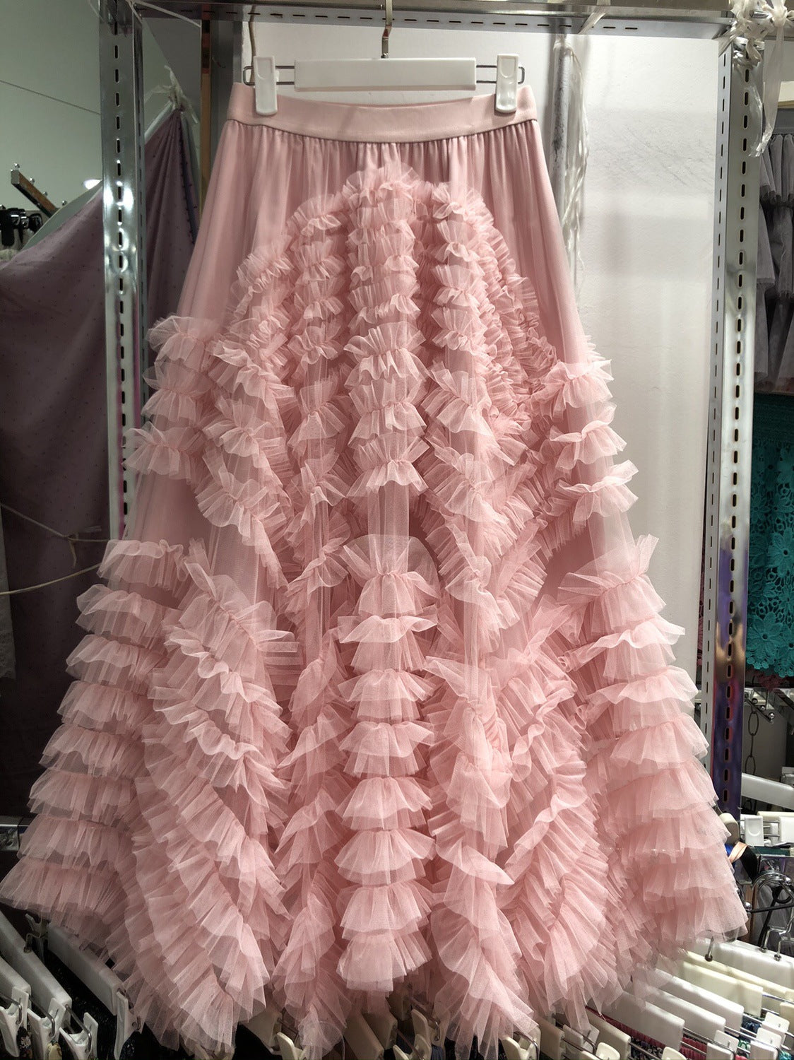 Niche Irregular Mesh Heavy Industry Large Swing Long Skirt Women's Slim Hip Covering Gorgeous Fairy Dream Pink Cake Skirt