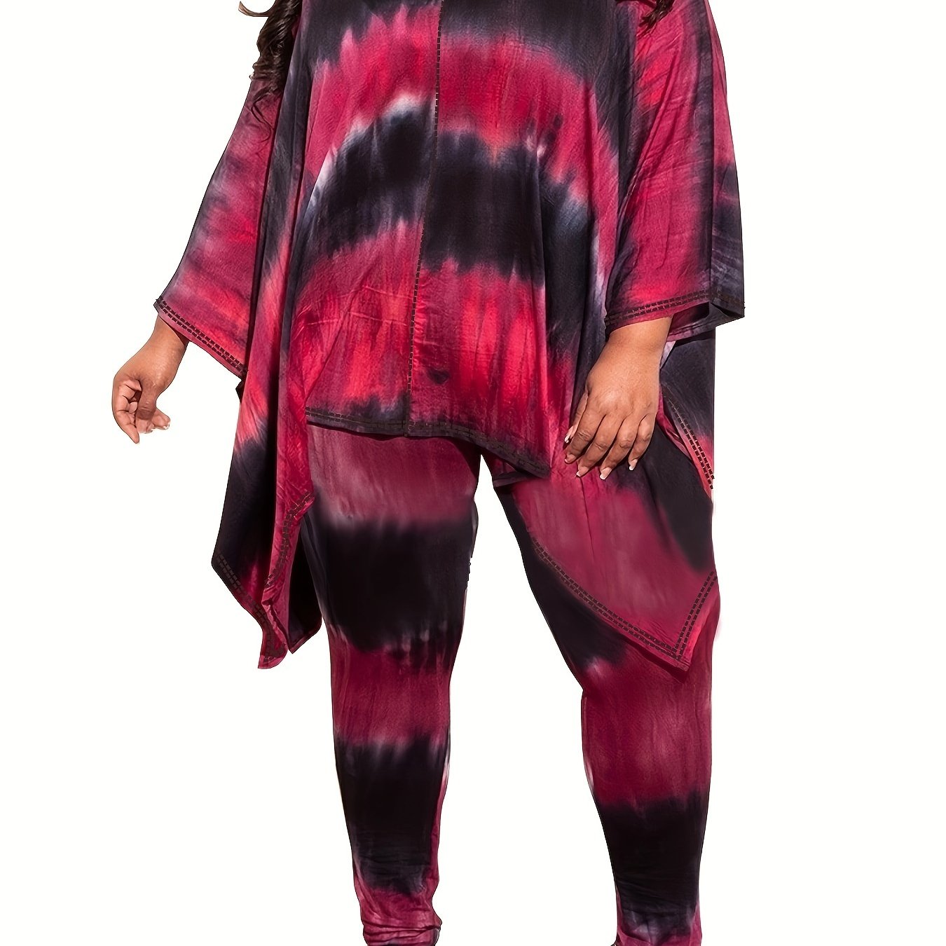 Plus Size Casual Outfits Two Piece Set, Women's Plus Leopard Print Bat Sleeve Round Neck Oversized Top & Pants Outfits 2 Piece Set