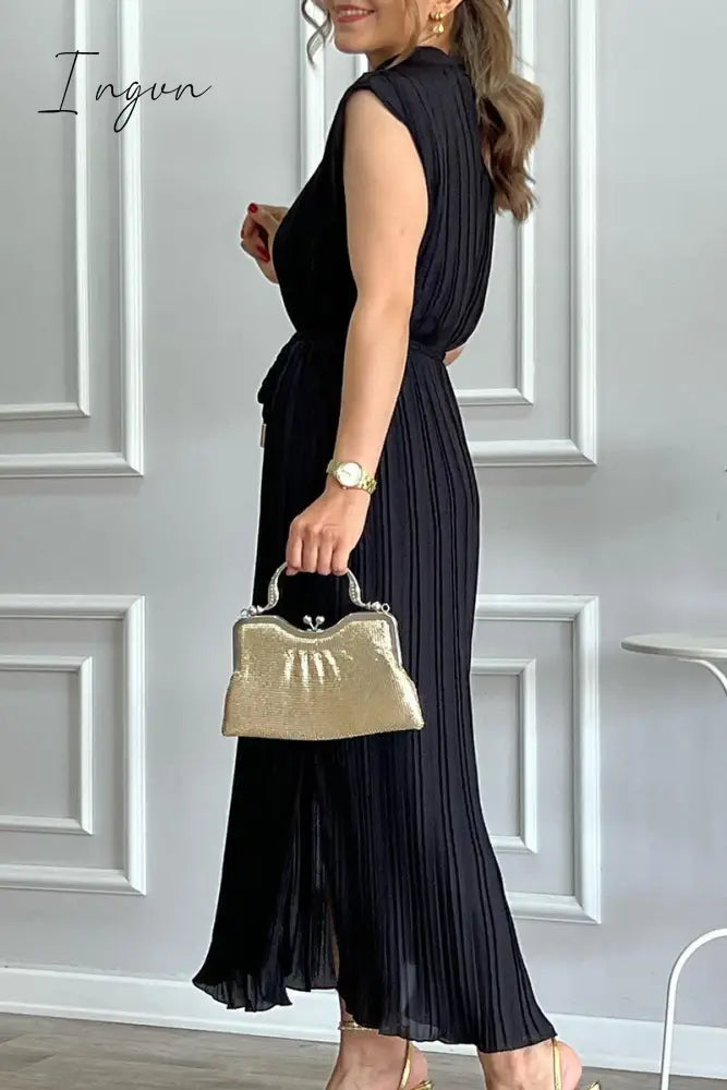 Ingvn - Sweet Solid Patchwork Frenulum Half A Turtleneck Sleeveless Dress Dresses