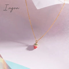 New Trendy Cute Strawberry Pendant Necklace for Women Exquisite Alloy Chain Sweet Elegant Party Jewelry Vacation Gifts