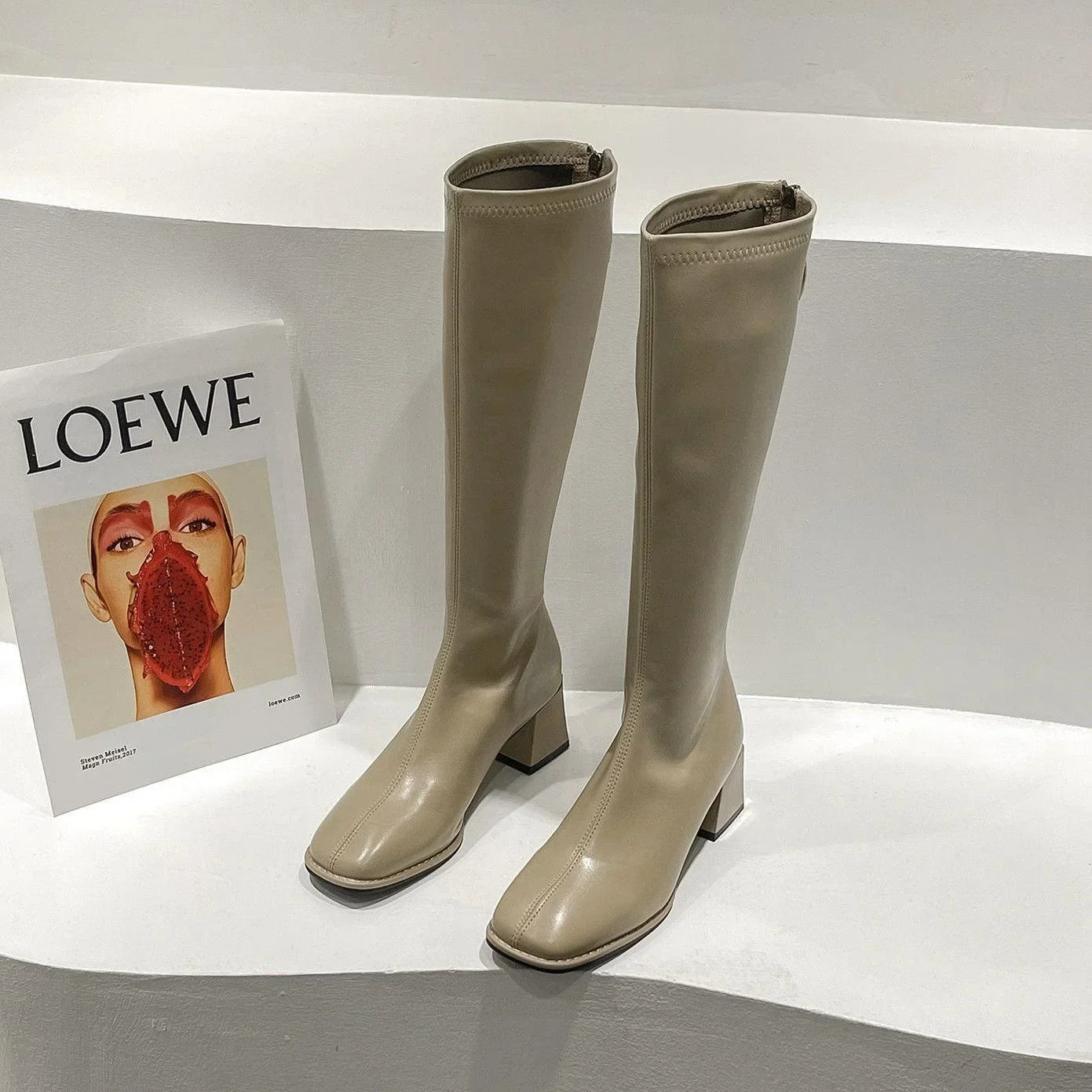 Long Boots Women New Boots Spring and Autumn Casual 5cm Thick Heel Solid Botas Femme Shoes Knee High Knight Botas De Mujer