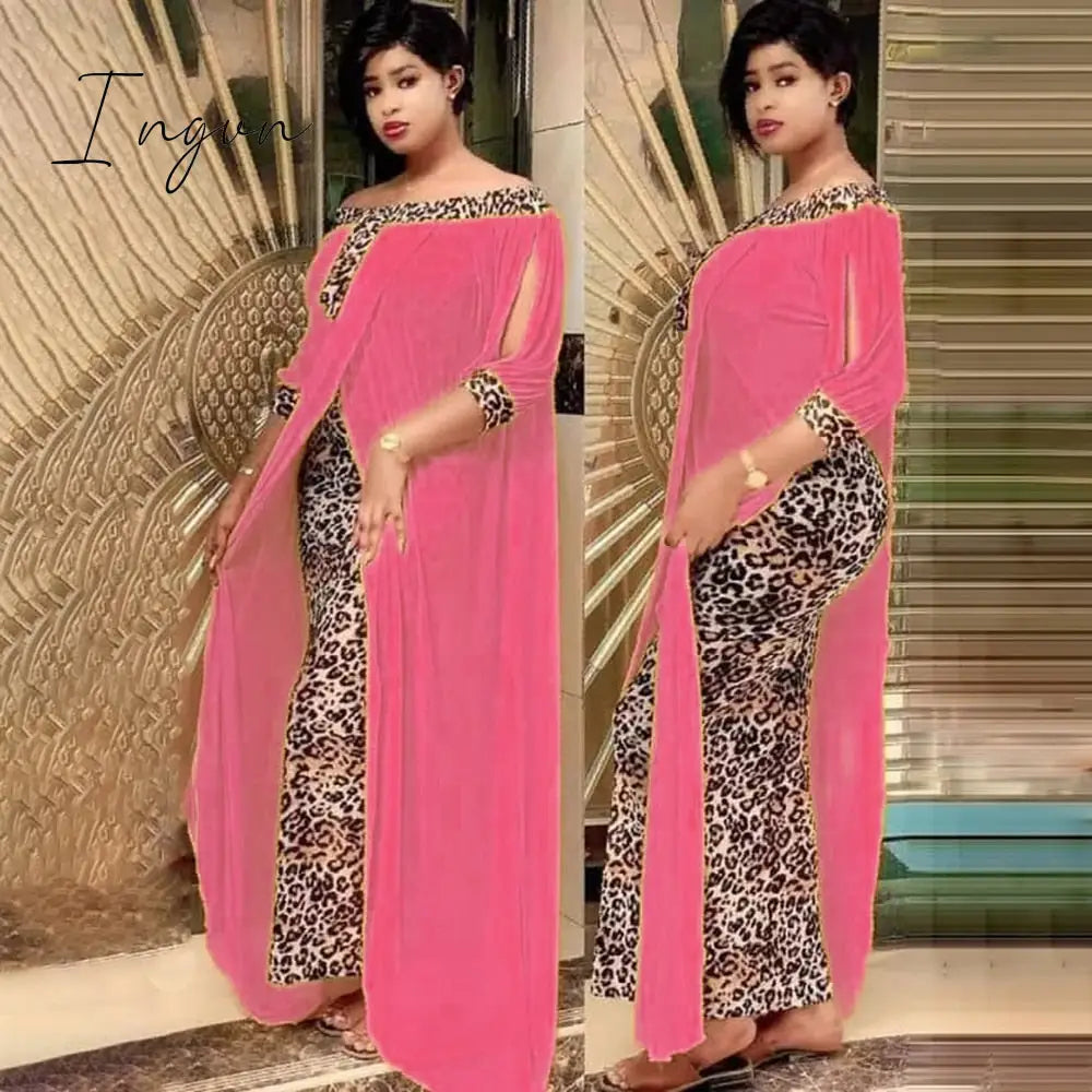 Ingvn - Leopard Loose Bodycon Fashion outdoor WomenMaxi  Dress Leisure Patchwork Strapless Sexy Ethnic Style African vestidos