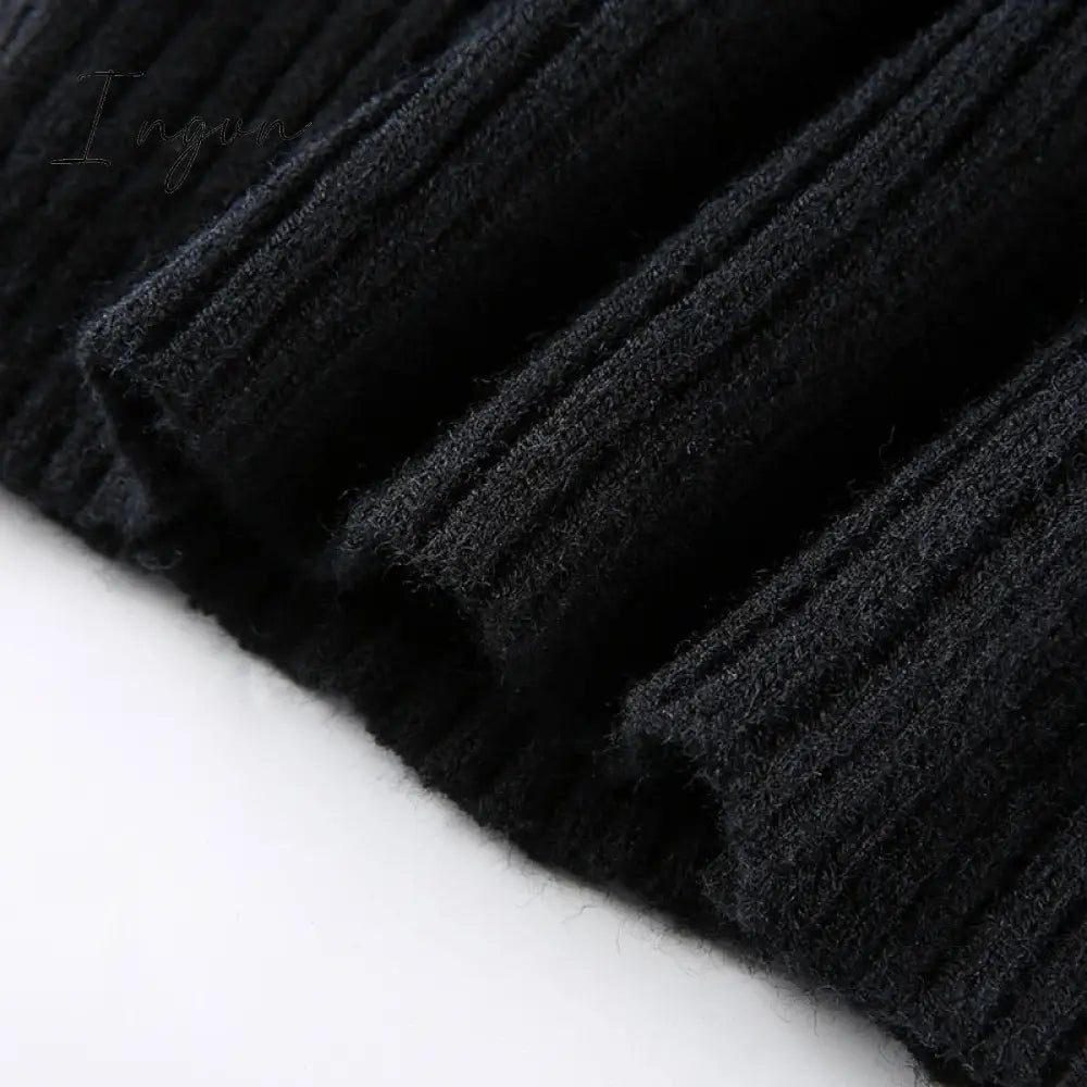 Ingvn - Knitted Women's Sweater Vintage Pullover Long Puff Sleeve Pink Square Neck Top Korean Fashion Style Autumn Winter Clothing