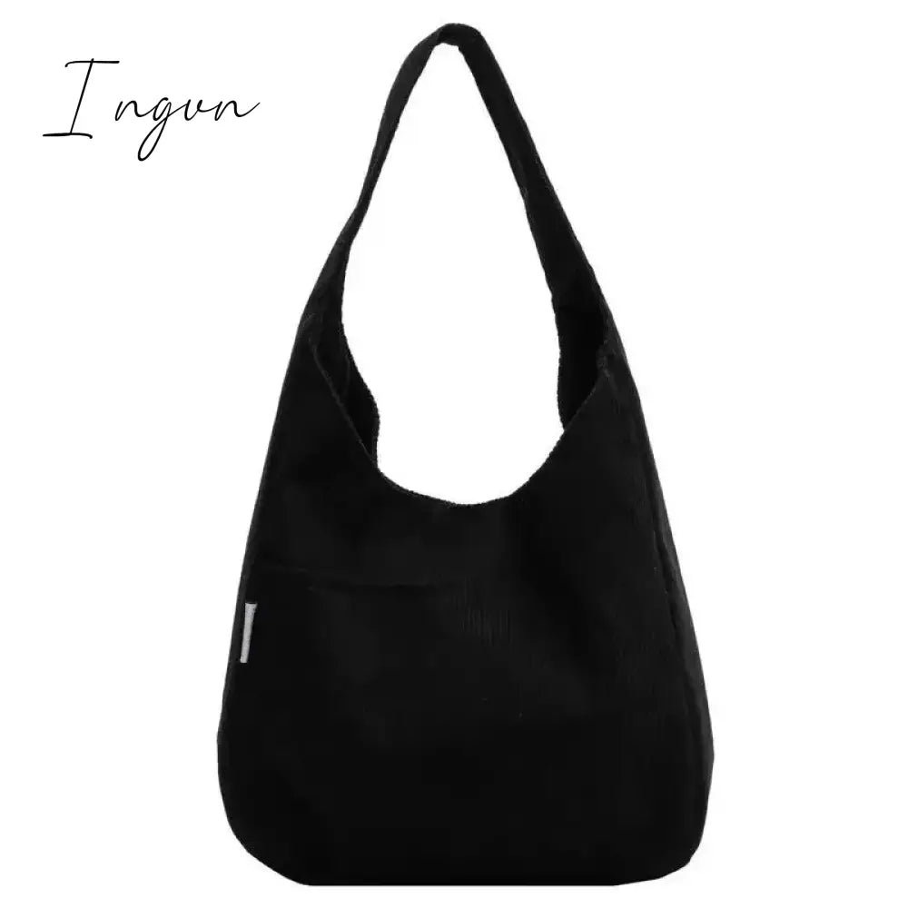 Ingvn - Canvas Shoulder Women's Tote Bag Corduroy Simple Casual Large Capacity Designer Handbags For Women Travel Solid Shopper Bag