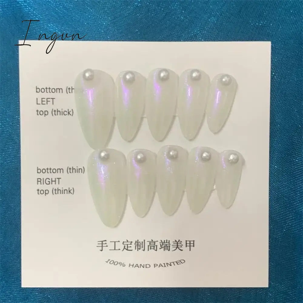 Bow Ice Translucent Sense Handmade Wearable Fake Nail Gradient AB Asymmetric Almond False Nails Trim Nail Shape Nail Decoration