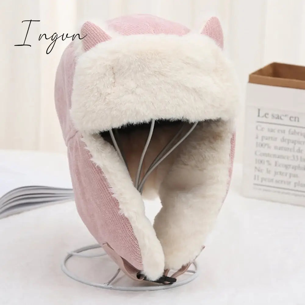 Ingvn - Women Warm Earmuffs Thicken Ear-flapped Hat Winter Cold-proof Warm Cotton Hat Cat Ears Cap Winter Russian Hat