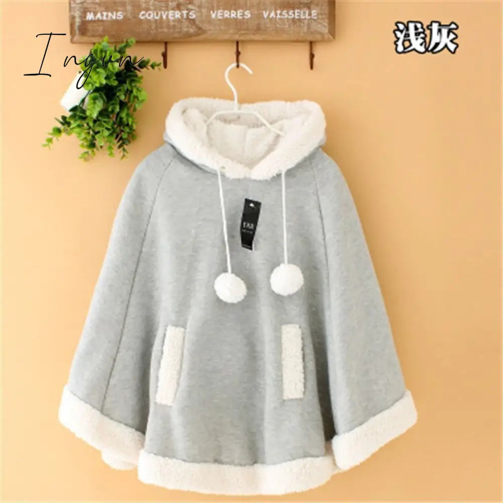 Ingvn - Lolita Cloak Harajuku Hoody Cloak Japanese Angry Cat Christmas Deer Fleece Cape Loose Pullover Batwing Sleeve Hoodie Coat
