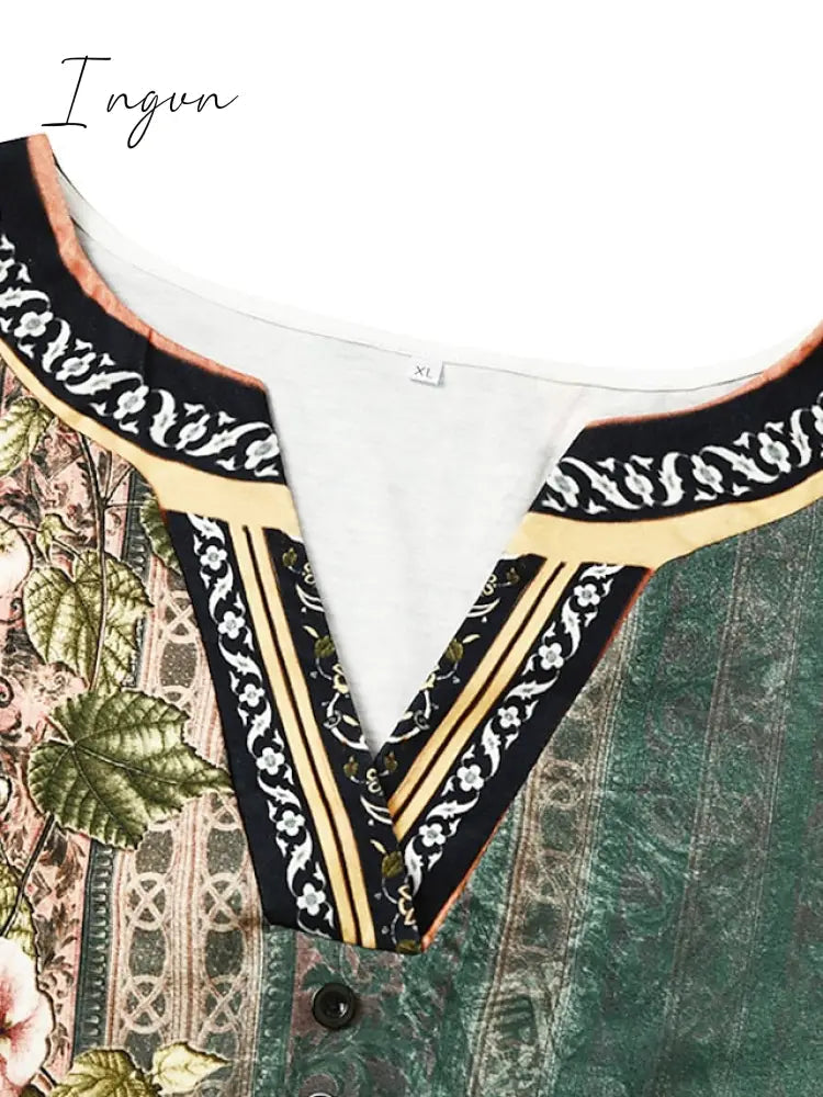 Ingvn - Women's Casual Dress Shift Dress Midi Dress Navy Blue Blue Orange Half Sleeve Floral Ruched Summer Spring V Neck Vintage Christmas Vacation 2023 S M L XL XXL 3XL