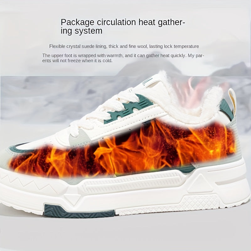 Plus Size Women's Comfortable Plush Lined Low Top Casual Lace Up Sneakers, Outdoor Shoes