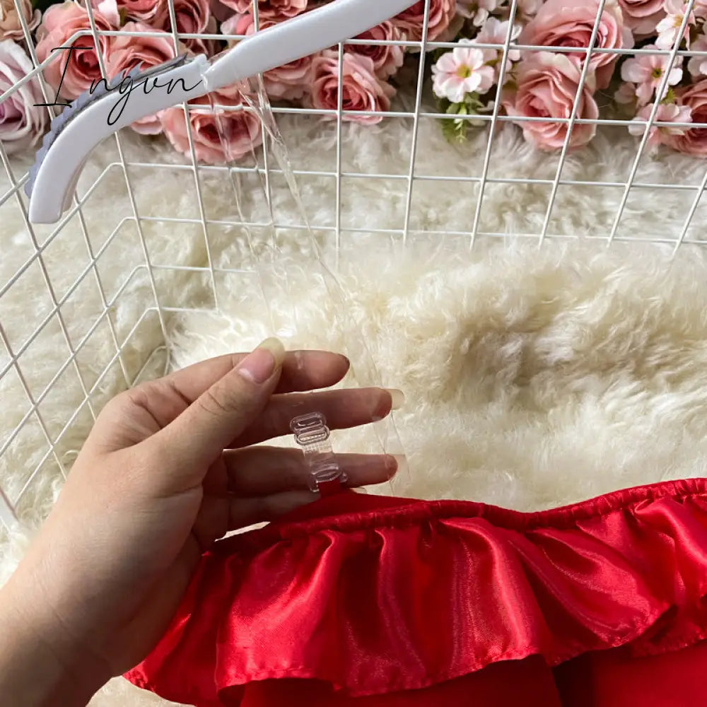 Ingvn - Trends high quality Women Spaghetti Strap Sexy Dress Strapless Bodycon Slim Red Dinner Party Dresses Mesh Patchwork Female Summer Long Dress