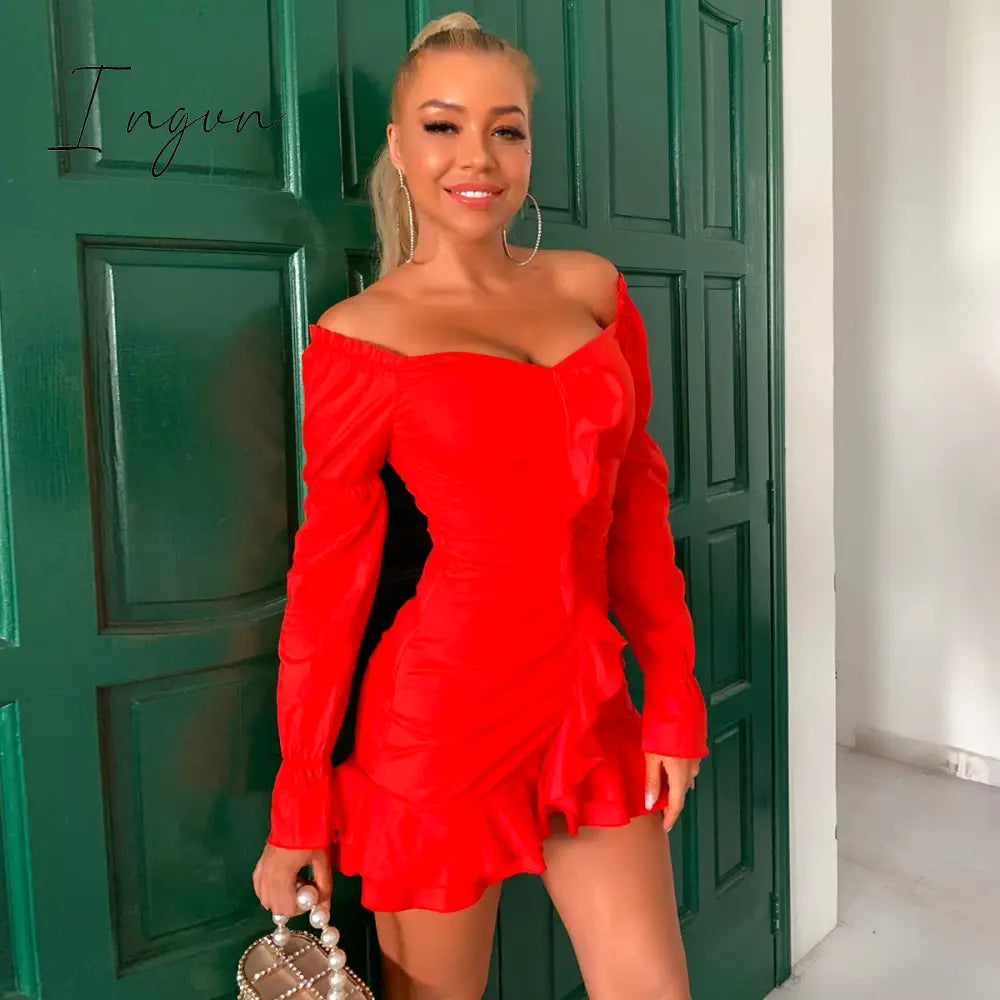Ingvn - White Summer Dress Women Pleated Bodycon zipper Club Party Sexy Dresses long Sleeve Mini Elegant Dress Vestido Bandage