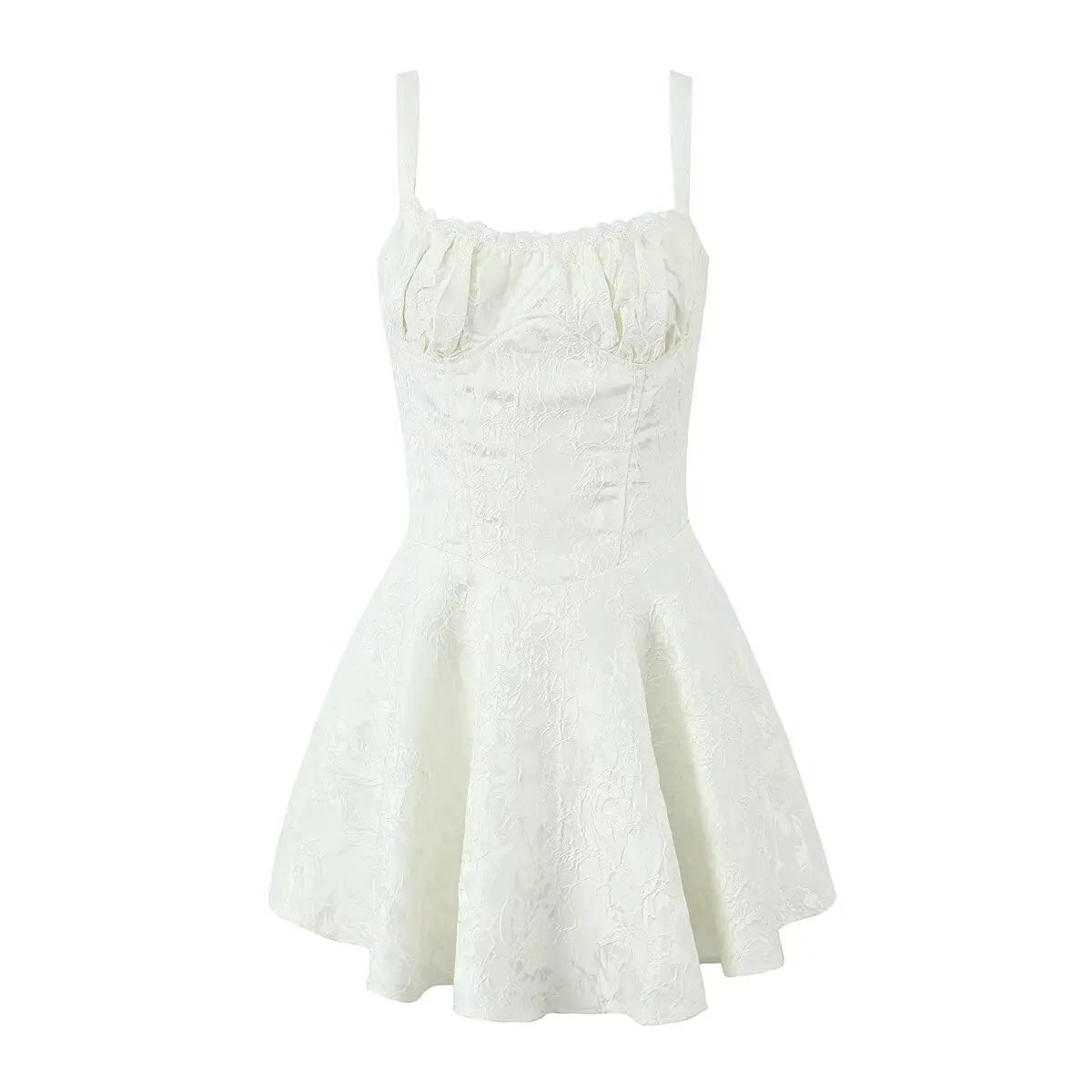 Sexy Women Lace Trim Jacquard Sling Mini Dress Low Waist Summer Ladies Party Robe