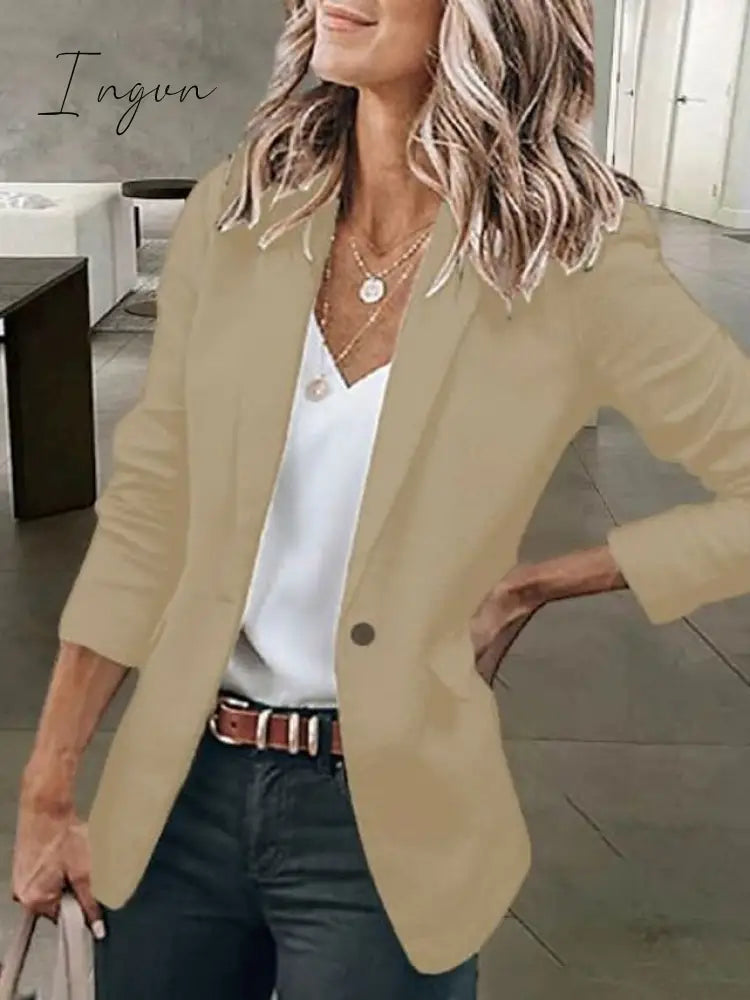 Ingvn - Women's Casual Blazers Clean Fit Fall Open Front Long Sleeve Work Office Jackets Coat claret Dark Grey White Black Blue Traditional / Classic Daily Buttoned Front Turndown Regular Fit S M L XL XXL