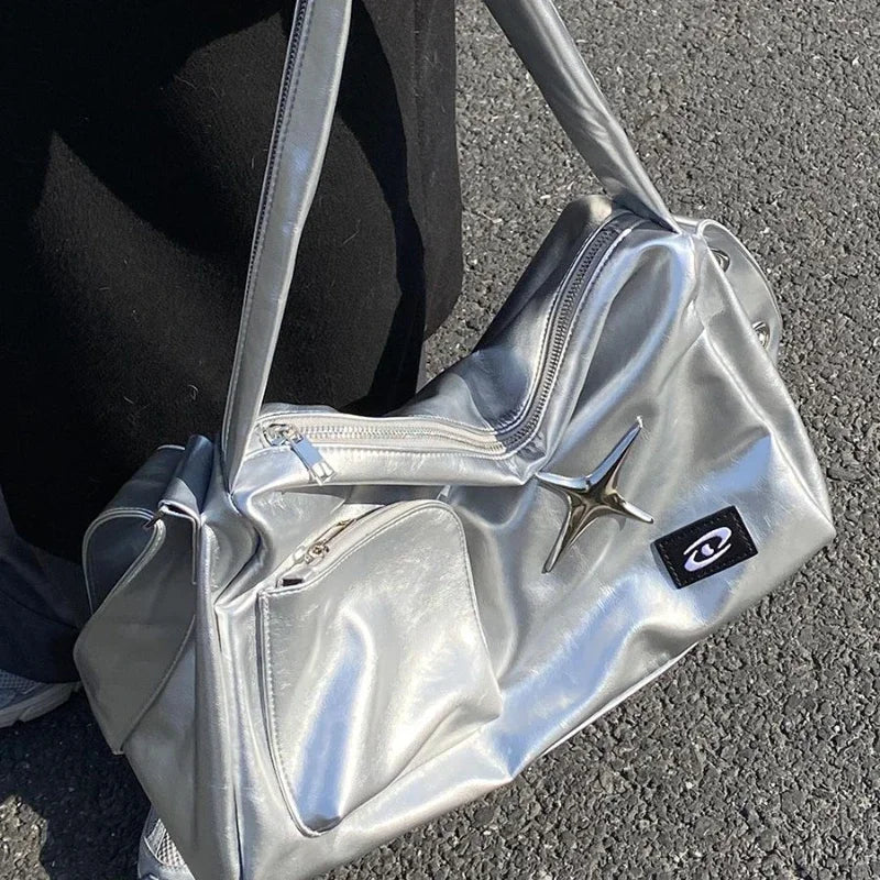 INGVN  Girls Crossbody Tote Bags Women High-capacity Grunge Y2k Aesthetic Shoulder Bag Vintage Simple Fashion Casual Handbags All Match