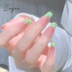 24pcs Cat Eye False Nails Short Detachable Finished French Ballet Fake Nails press on Square Head Full Cover Nail Art Stickers