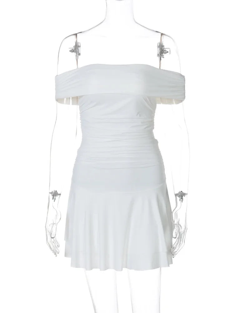 Off-shoulder Strapless Sexy Mini Dress For Women Robe Elegant Sleeveless Backless Ruched Skinny Club Party Dress