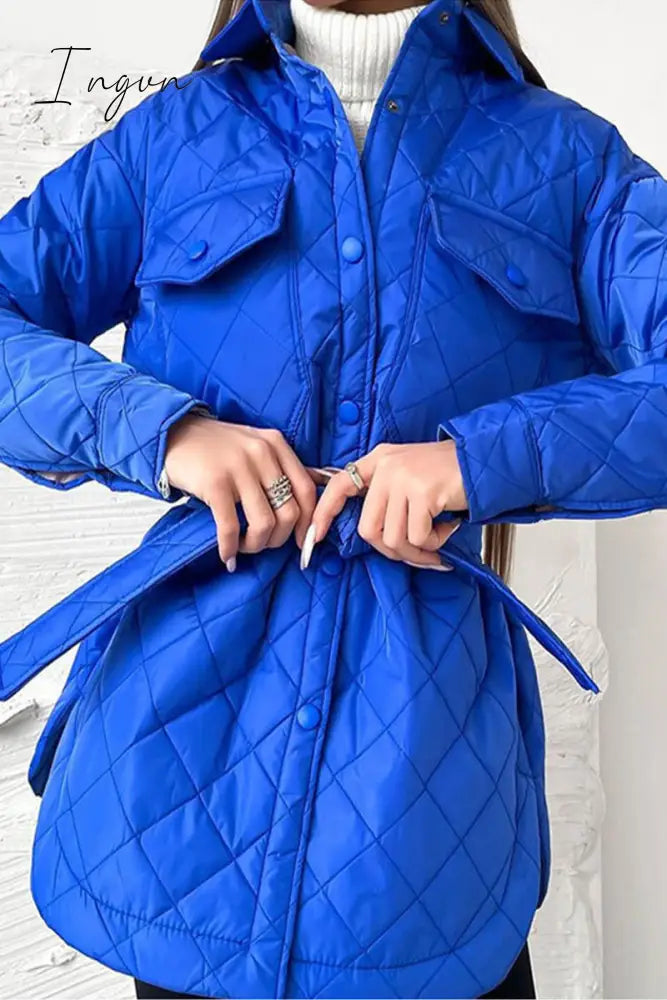 Ingvn - Casual Solid Bandage Patchwork Turndown Collar Outerwear