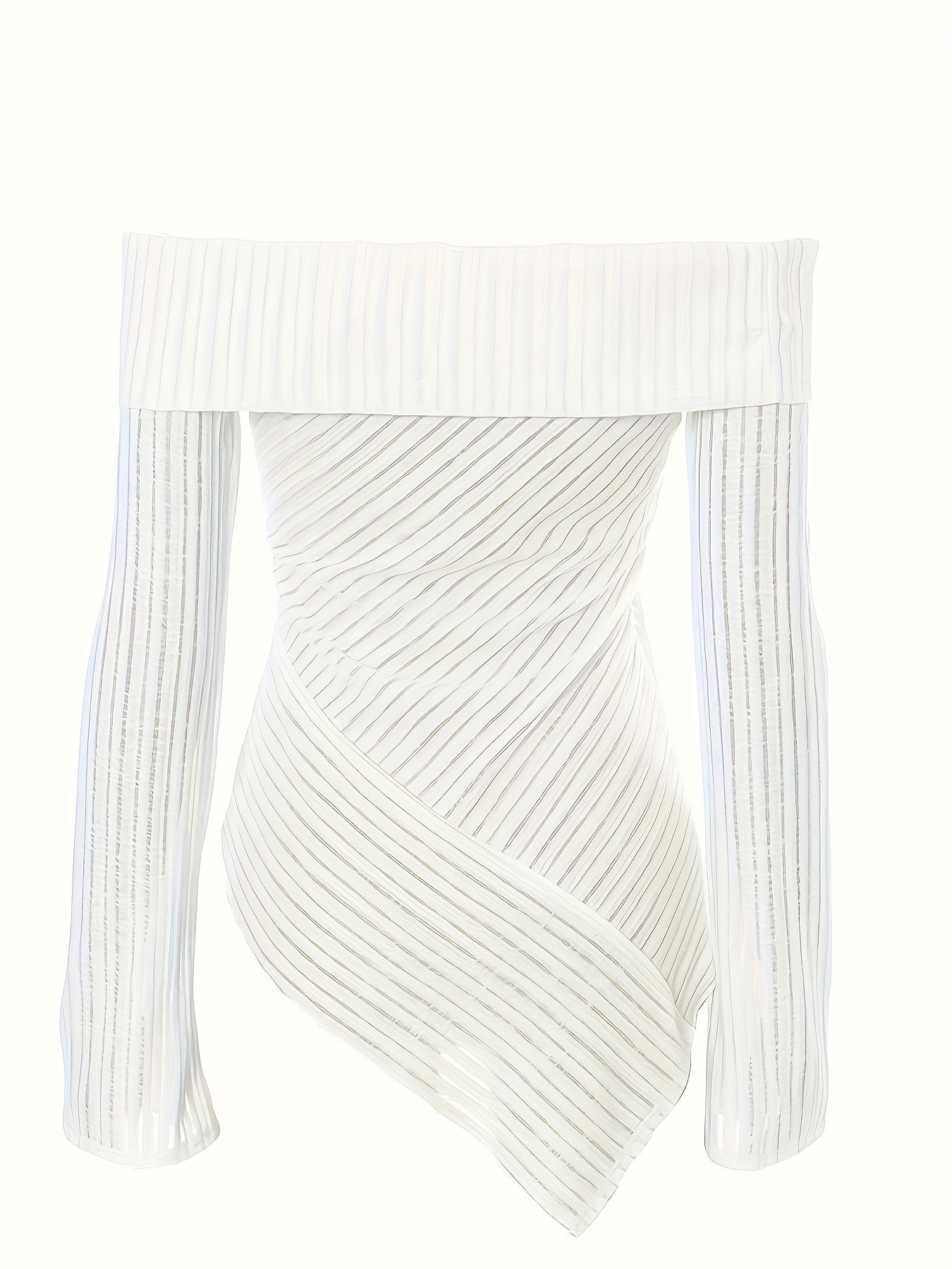 Long Sleeve Off Shoulder Asymmetrical Hem T-Shirt - Soft, Casual, and Chic Top for Spring and Fall - Womens Comfortable Clothing for Everyday Wear