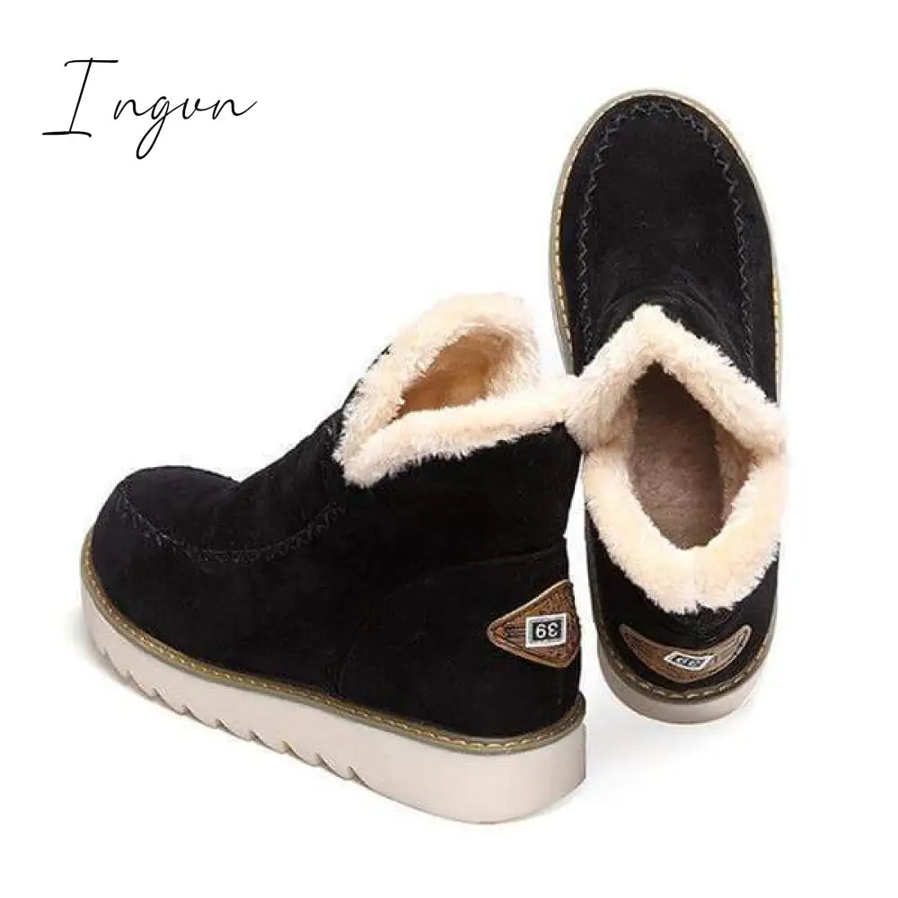 Ingvn - Fur Lining Ankle Snow Boots