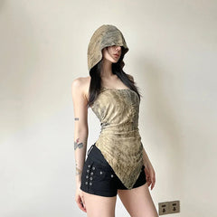 Fairy Grunge Sleeveless Holes Tank Top Hot Sexy Backless Irregular Hem Hoodies Tops Cyber Y2K Streetwear E-girl Vests